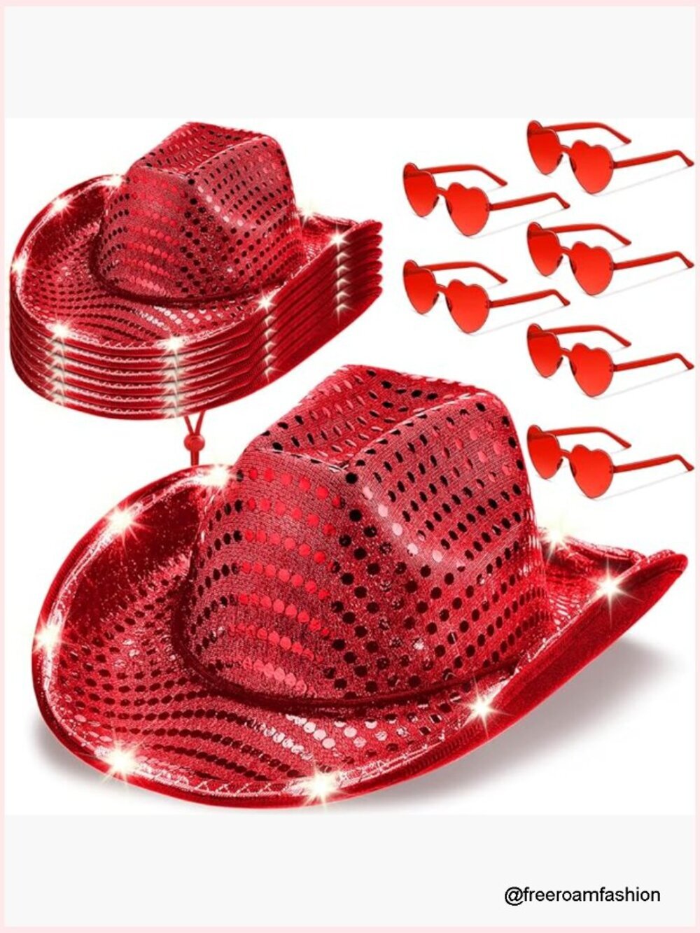 6 Pack LED Cowboy Hats with Sunglasses for Costume Party